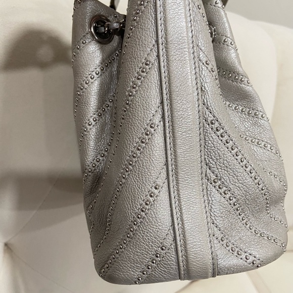 Chanel drawstring Metallic Calfskin Studded Chevron Quilted Crossbody - Picture 10 of 13